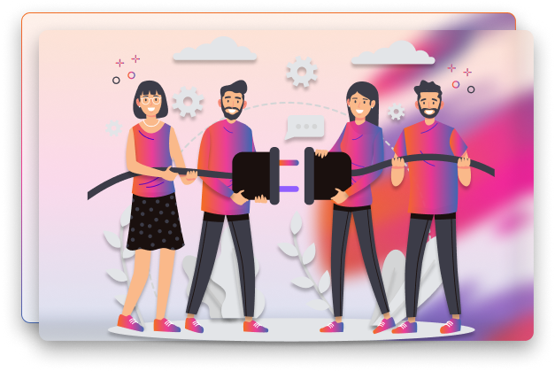 Team connecting a network cable